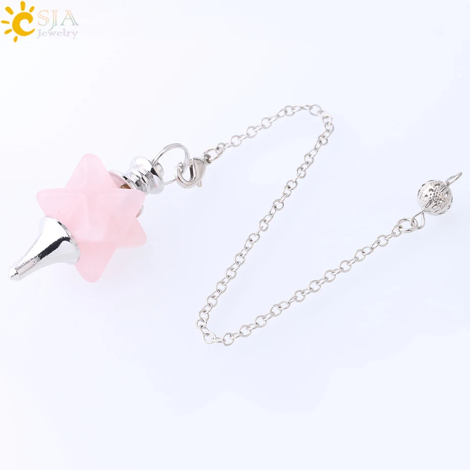 Rose Quartz Csja Merkaba маятник для приданого Divining Wicca большой натуральный камень Рейки Кристалл биолокации метафизический духовный кулон F824 - Окраска металла: Rose Quartz