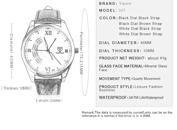 Часы YAZOLE мужские классические брендовые наручные с большим циферблатом тонкие