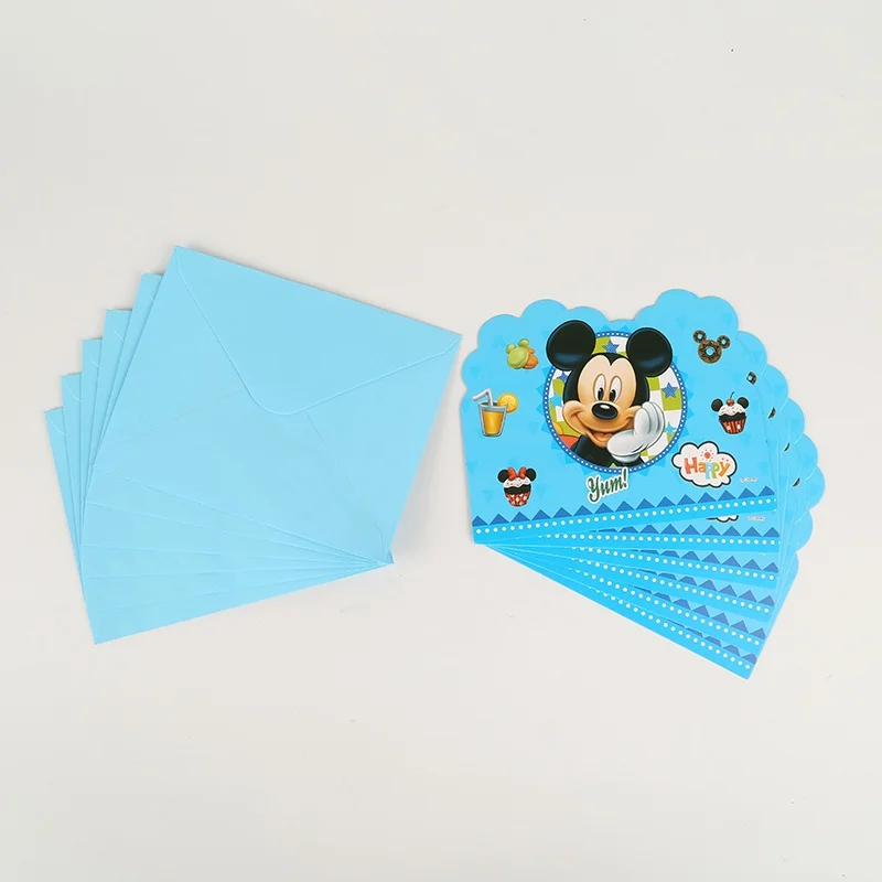 6pcs Mikcey 12 шт. Пригласительные открытки+ конверт Дисней Минни Маус вечерние украшения Пригласительные открытки Детские принадлежности для дня рождения - Цвет: 6pcs Mikcey