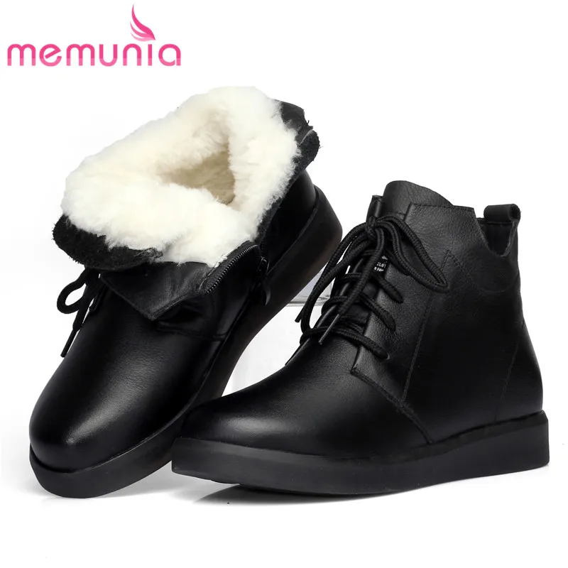 

MEMUNIA 2020 new arrival flat shoes women ankle boots genuine leather lace up winter snow boots comfortable casual shoes woman