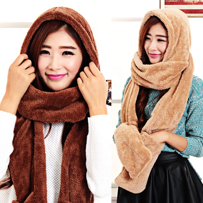 Осенне зимняя женская теплая флисовая шапка шарф перчатки цельный комплект