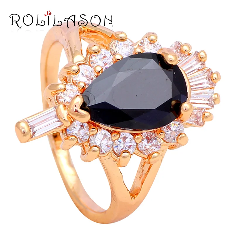 Mysterious Black Design Party Rings for Women Yellow Gold Tone Austrian Zirconia size #6#7#8#9 JR2064 | Украшения и аксессуары