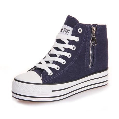 2014 Free Shipping New Arrive Hot Sale Lace up Classic Zipper Woman Height increasing Sneakers Casual Wedge Canvas Shoes | Спорт и