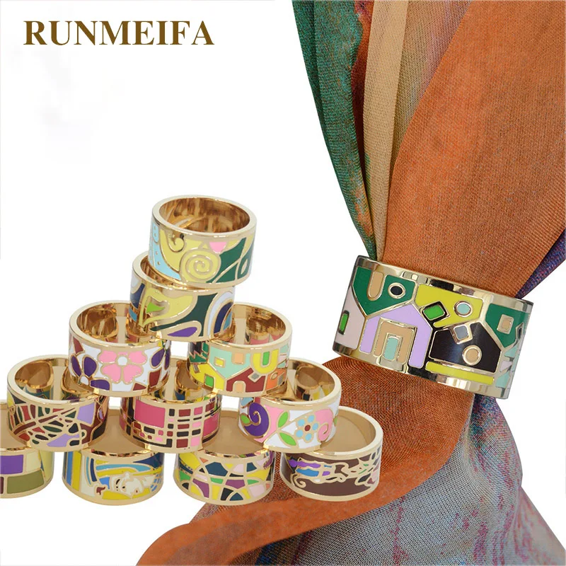 RUNMEIFA Ornaments Pure Steel/Titanium Party Ring Women Gold Silk Scarf Buckle Pearl Crossbar Simple Accessories | Украшения и