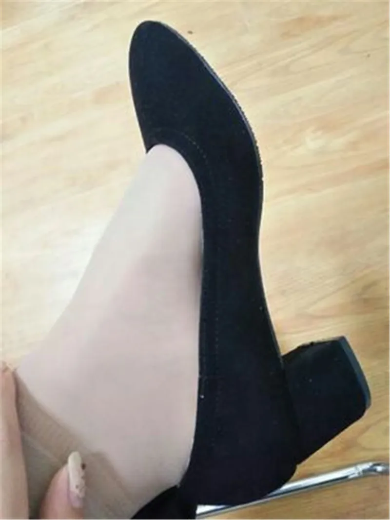 Black Flock Обувь модные женские офисные туфли-лодочки из натуральной кожи с закругленным носком и квадратным каблуком 2 дюйма размеры 34-41 K-307 - Цвет: Black Flock
