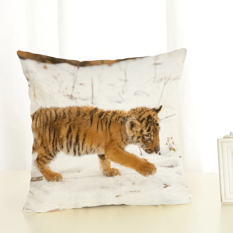 Модная декоративная наволочка из льна и хлопка с изображением тигра Наволочка на