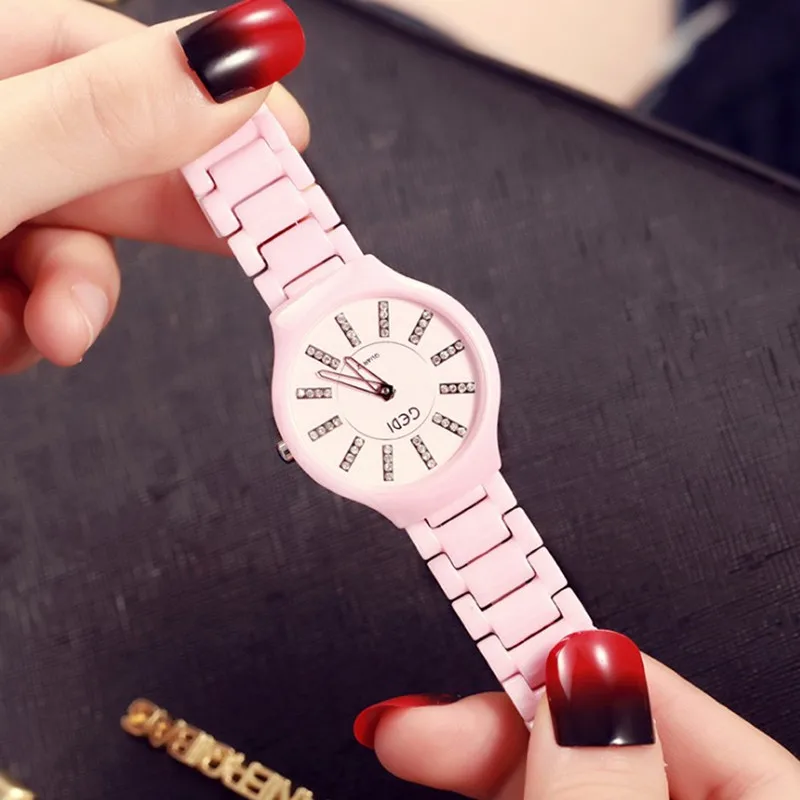 GEDI керамические часы женские роскошные брендовые Rhinestone Платье кварцевые модные