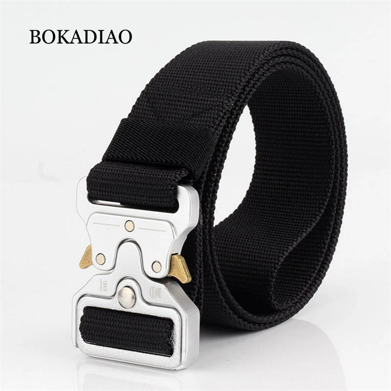 BOKADIAO men canvas belt Quick release Metal buckle military nylon Training belt strong Army tactical belts for women strap male
