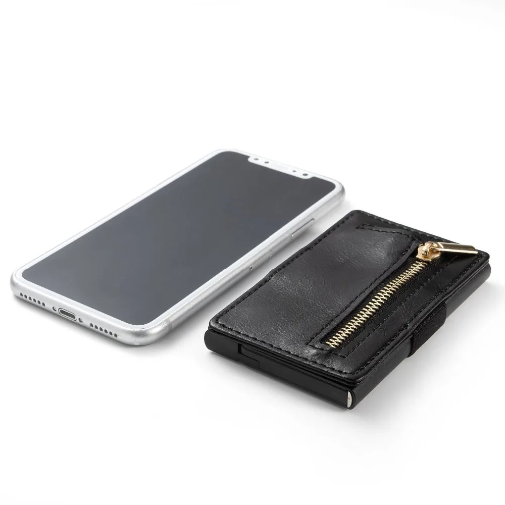 Casekey RFID мужской кожаный кошелек для карт на молнии монет маленький тонкий