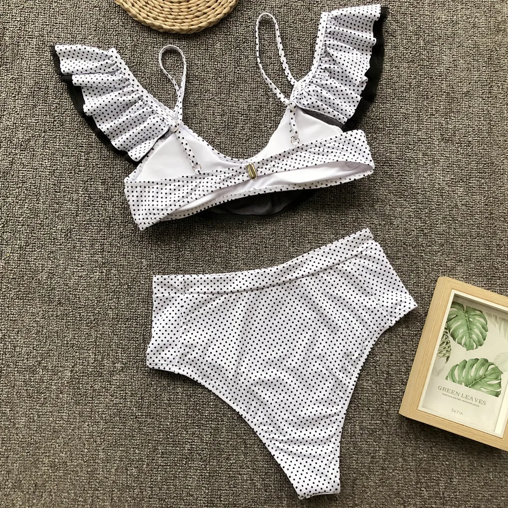 Dot High Waist Bikini Mesh Ruffles Bathing Suit Women Biquini Push Up Sexy Swimsuit Swimwear Bikinis |