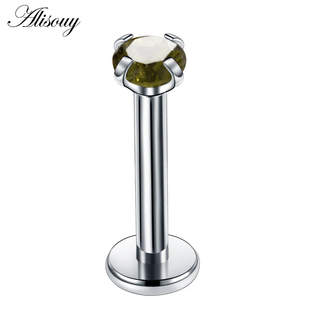 Green Alisouy 1 шт. 16G 6/8 мм круглый прозрачный камень пирсинг Лабрет Спиральные серьги пирсинг плоский нос кольцо Козелка хряща пирсинг - Окраска металла: Green