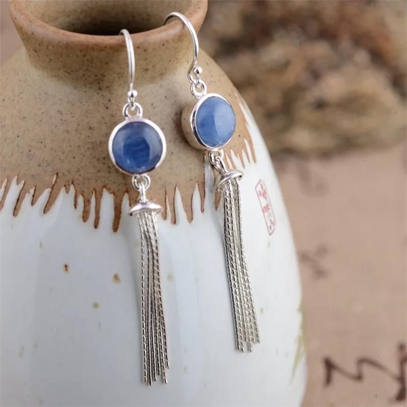 

Женские серебряные серьги из кианита BESTLYBUY, серьги-подвески из 100% чистого серебра 925 пробы с синим камнем, ювелирные украшения