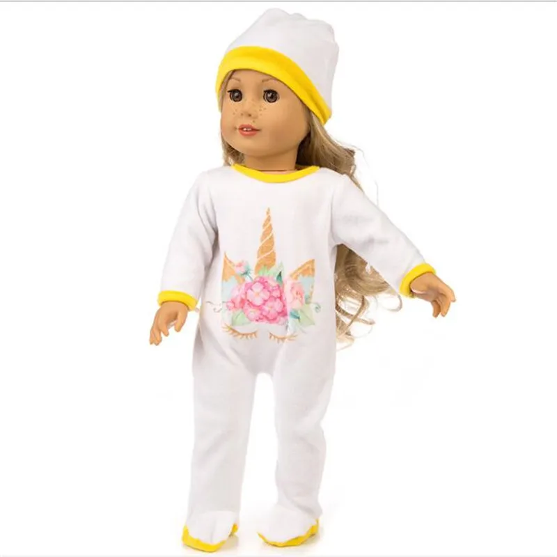 

Clothes For Doll Fit 18 inch 43cm Born New Baby Unicorn Flamingo Pajama suit Clothes accessories For Baby Gift