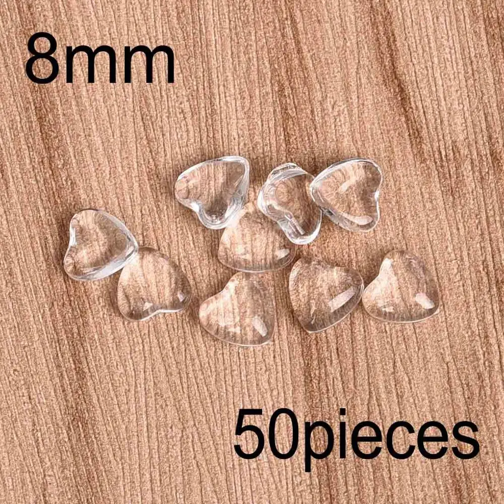Heart 8mm 50pcs Круглые прозрачные кабошоны овальные квадратные сердца с плоской задней частью прозрачное стекло для ювелирных изделий ручной работы - Цвет: Heart 8mm 50pcs