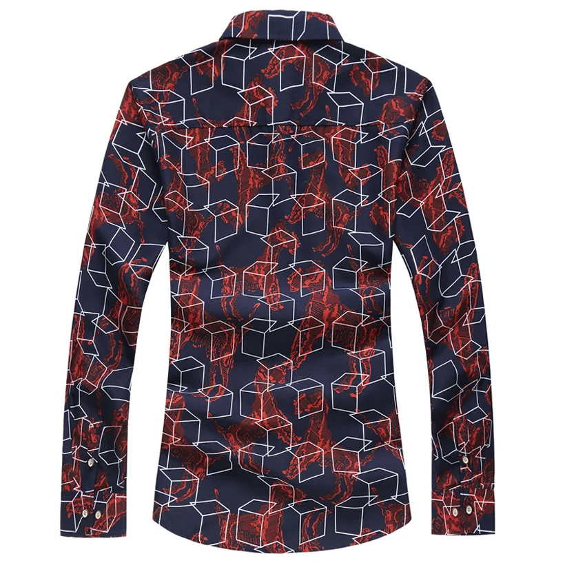 Fashion Men's Printed smart Casual Slim fit Long sleeve geometric animal printes red blue Plus size M~5XL 6XL 7XL Shirt | Мужская