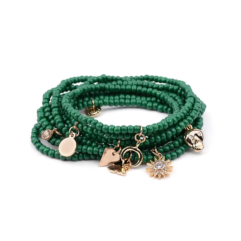 Bracelet 16 BOJIU крошечные Акриловые Бусины, женский браслет с подвесками, модный браслет с Луной, сердцем, черепом, снежинками, Рогом, листьями, крестом, звездой, подвеской, женский браслет, BC224 - Окраска металла: Bracelet 16