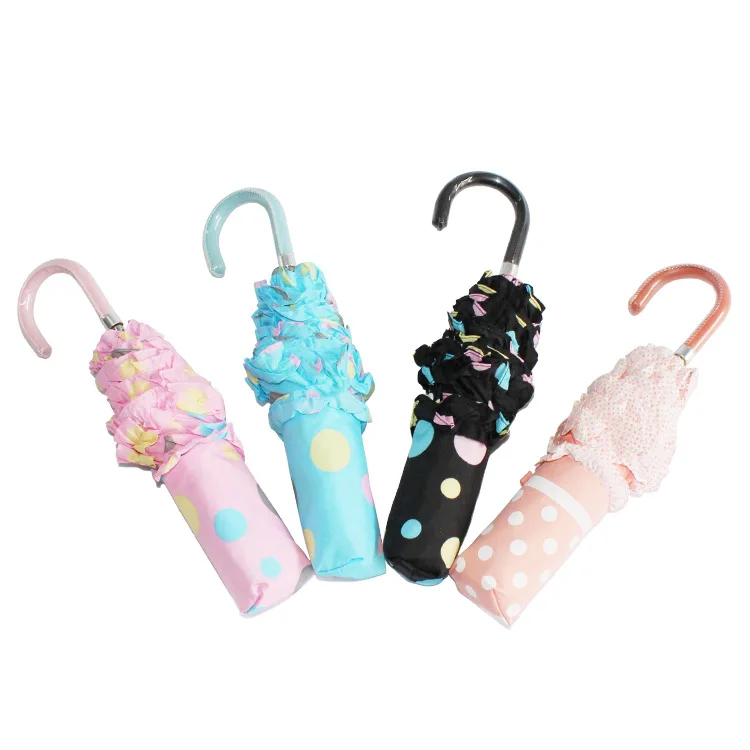 Три складных зонта для дождя креативный кружевной зонт с изогнутой ручкой