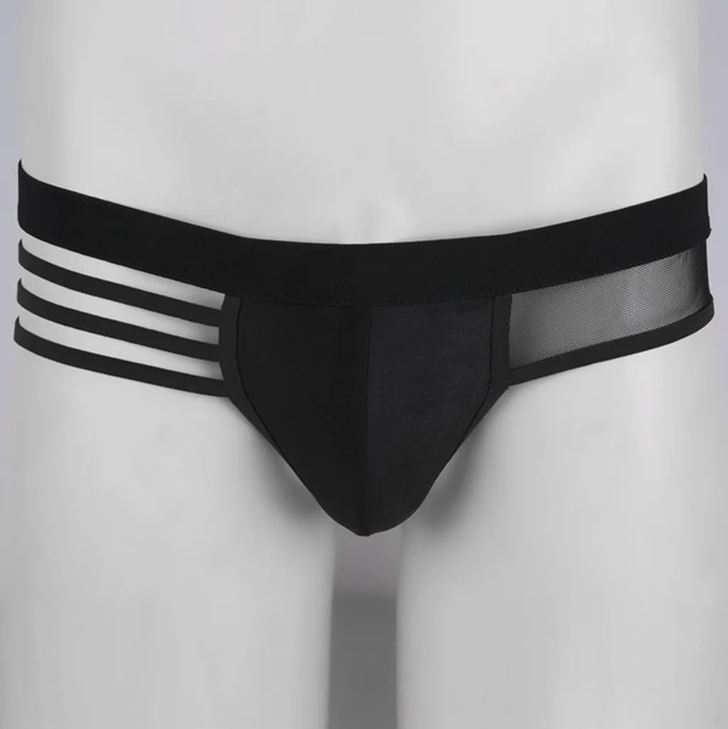Черный mens thongs and g strings Hollow-out Strap Underwear One Size Mesh Backless sexy transparent panties d90612 - Цвет: Черный