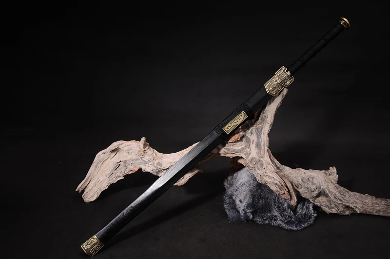 Китайский меч династии Хань с голубым лезвием полностью ручной работы дамасский