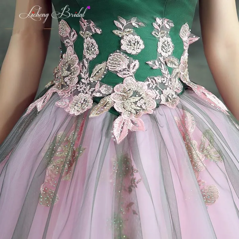Licheng Bridal green quinceanera dresses 2017 sweetheart off shoulder prom gowns flower lace appliques party dressses | Свадьбы и