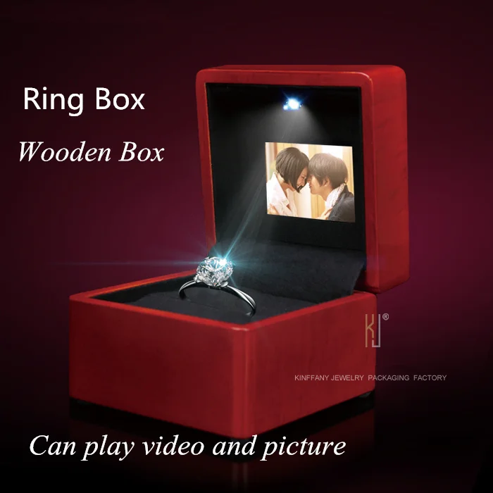 Высокое качество видео и свет деревянный LED экран кольцо коробка ювелирных