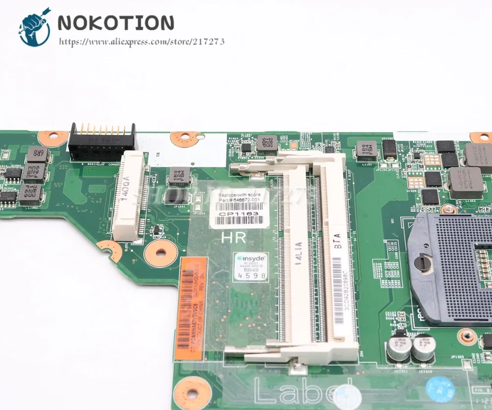 NOKOTION 646672 001 для HP CQ43 431 631 материнская плата ноутбука HM65 DDR3 HD 7400M