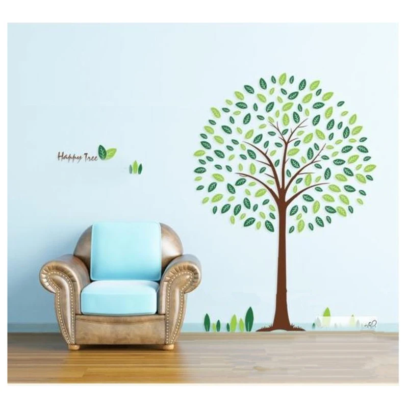 DIY счастливое дерево настенные наклейки зеленые растения цветок лист детская