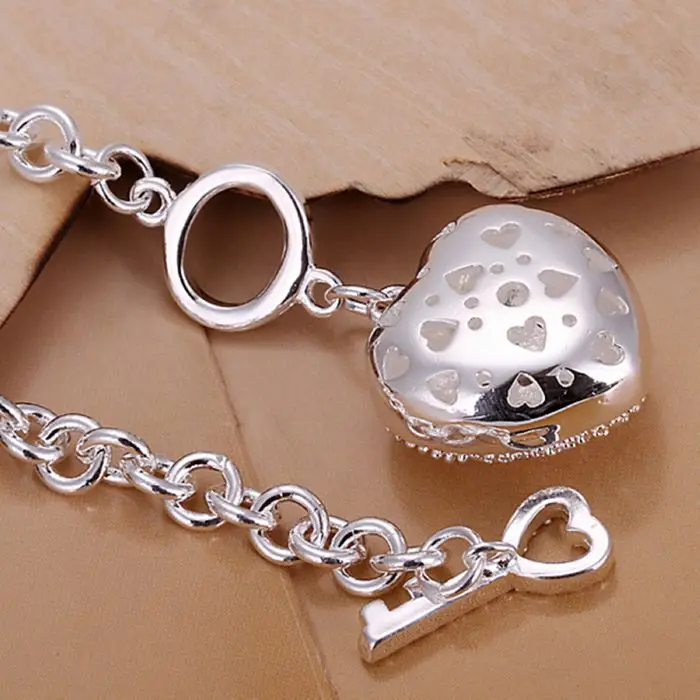 Christmas gift New silver plated Fashion Jewelry KEY TO insets Heart bracelets&bangle Wholesale jewelry SMTH062 | Украшения и