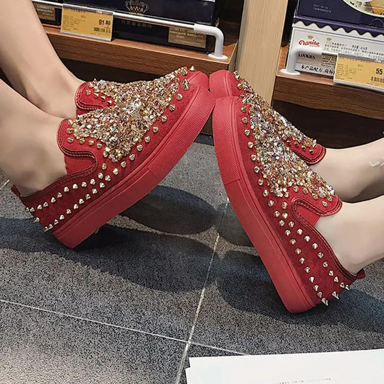 2019 Spring Autumn Fashion Lazy Loafers Women Rivet Flat Platform Flats Shoes Students Casual Crystal Trainers Retro | Обувь