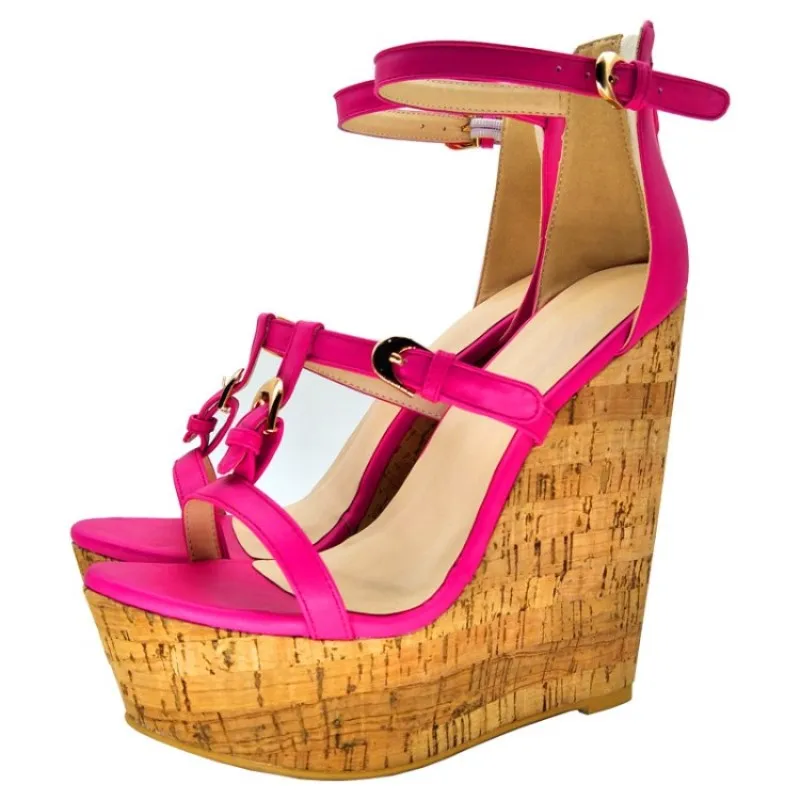 

SHOFOO shoes,Elegant fashion women's shoes, buckle, about 14.5 cm wedges sandals, women's sandals. Summer women's shSIZE:34-45