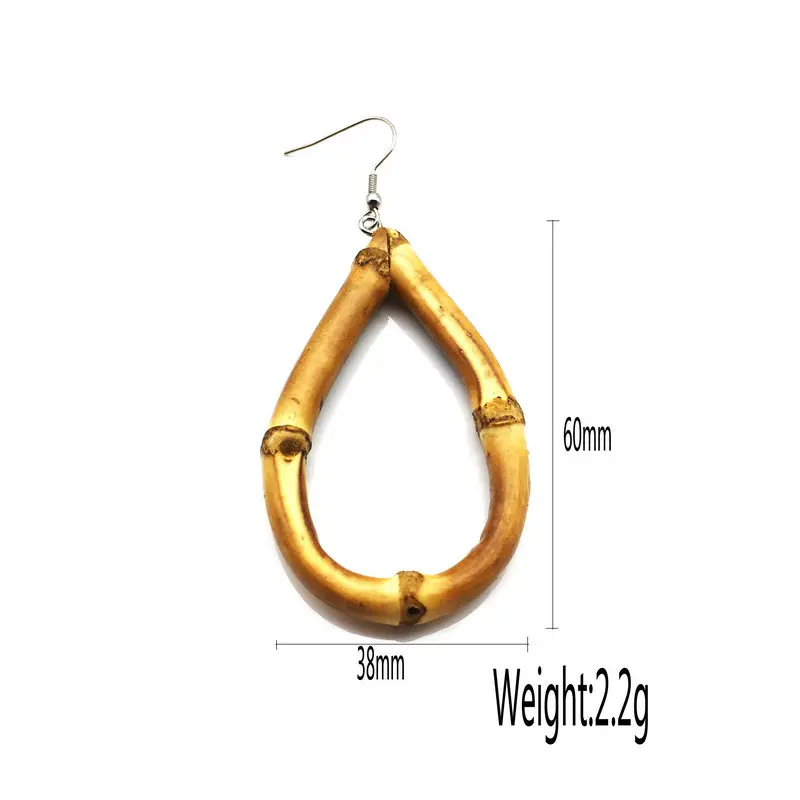 Модные серьги из натурального бамбука с капельками воды большие естественного