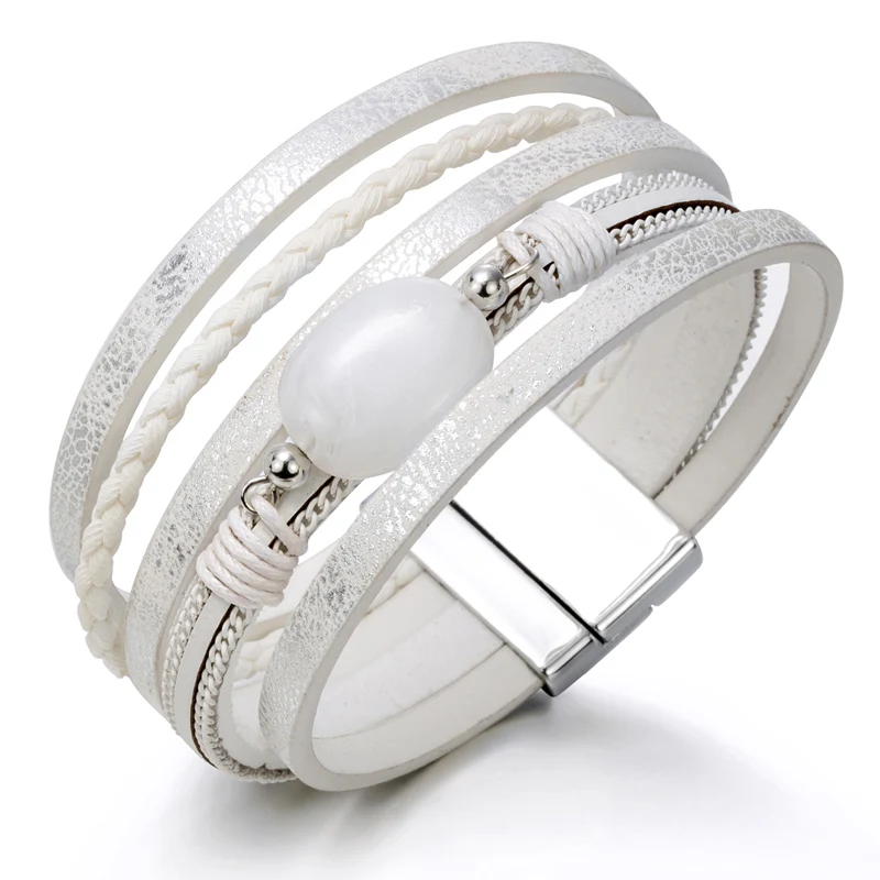 Женские богемные браслеты в стиле бохо винтажные кожаные Многослойные плетеные