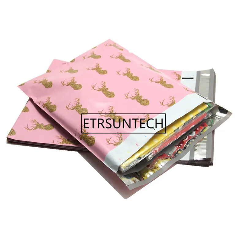 500 шт./лот пластиковые почтовые пакеты с узором золотого лося