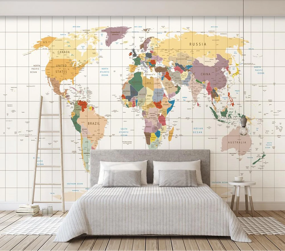 Custom wallpaper Simple hand-painted watercolor world map background wall | Обустройство дома