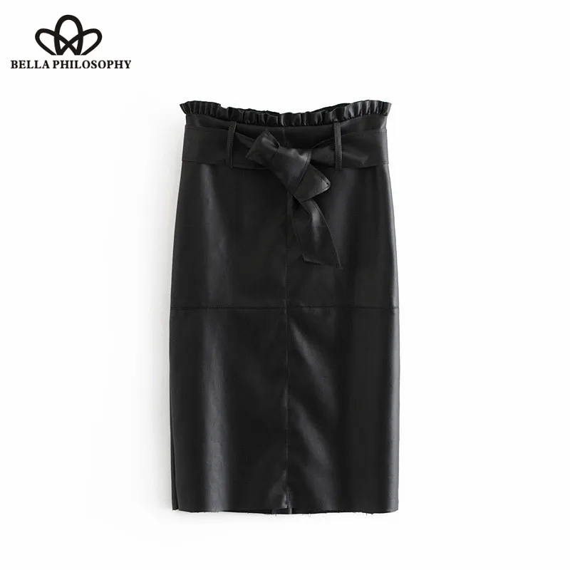 Heydress/ Осенняя винтажная юбка из искусственной кожи с бантом и поясом, с оборкой, с высокой посадкой, на молнии сзади, юбки, повседневные Faldas Mujer