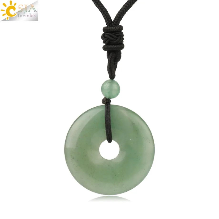 Green Aventurine Csja натуральные драгоценные камни подвеска-пончик ожерелья для девочек рейки розовый кристалл тигровый глаз зеленый авантюрин мох Агаты для мужчин веревка S458 - Окраска металла: Green Aventurine