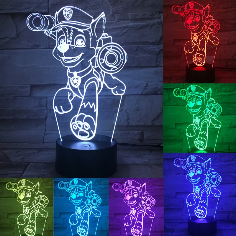 Большая распродажа патрулирование 3D светодиодный ночник собака Doggy мальчик Glow 7