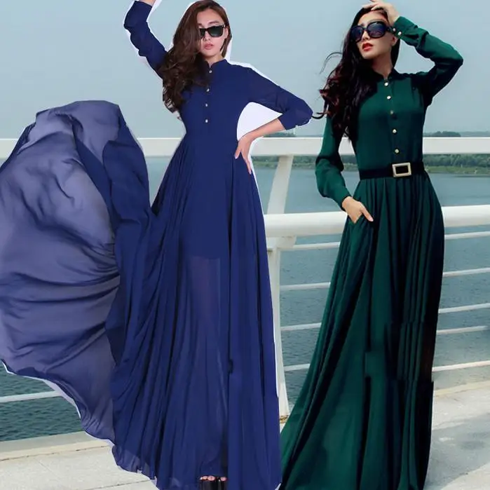 Женское платье рубашка с длинным рукавом винтажное шифоновое большого размера