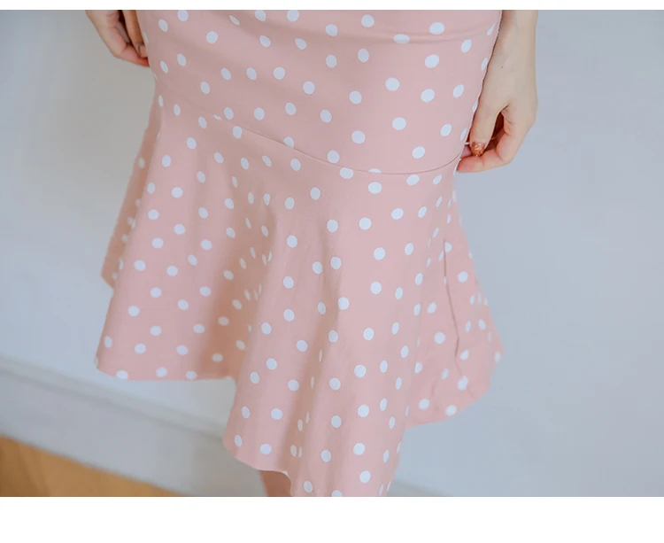 Высокое качество летнее платье в горошек с милым принтом Vestidos облегающее платье-майка без рукавов до колена Длина пикантные рыбий хвост Вечерние платья