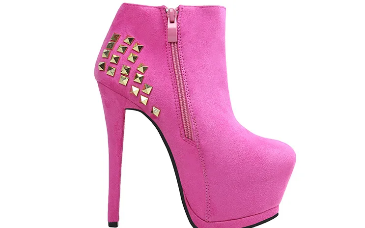 

Pink Rivet Winter Boots Women Shoes New Suede Side Zipper 14CM High Heels Women Ankle Boots for Women Boots Womens Shoes Woman