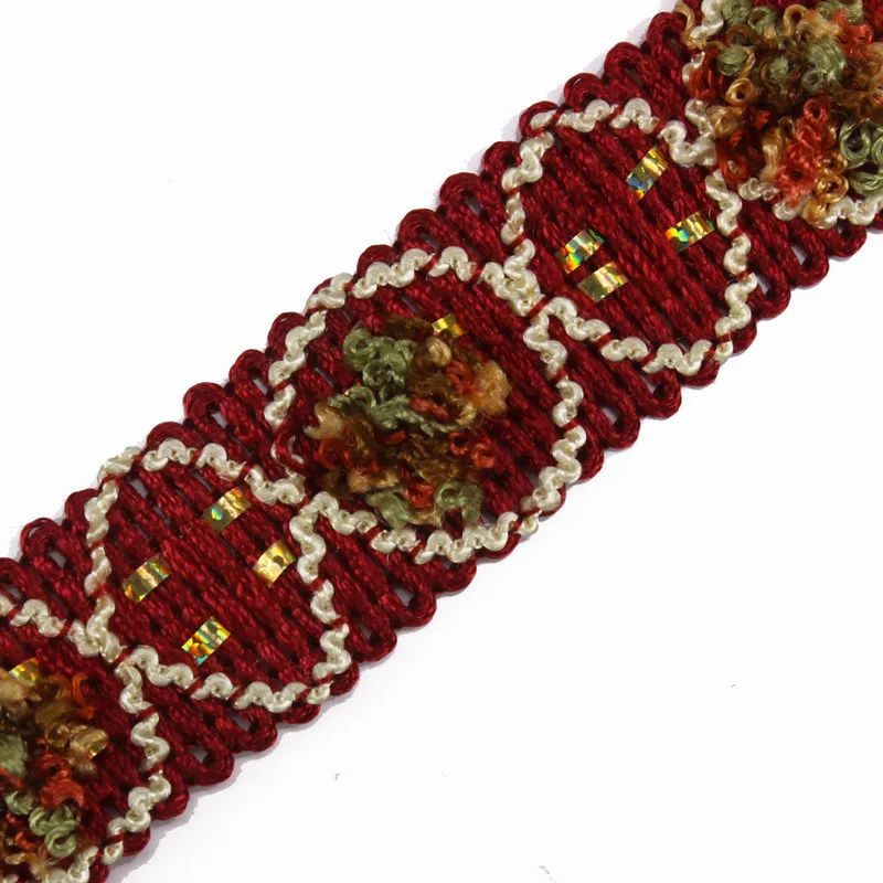 

Red Braid Ribbon Applique Lace Fabric Trim Embroidered Motif Webbing Tape Sewing Accessories for DIY Craft Curtain 20yard T1474