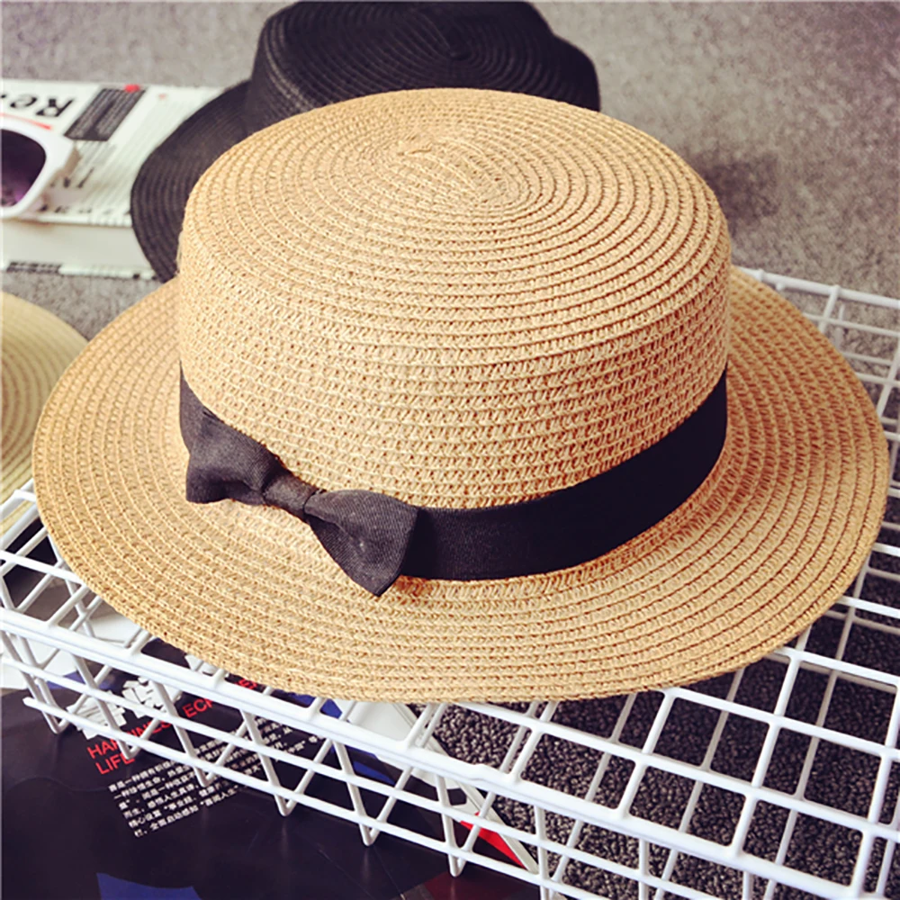 

Летняя женская классическая шляпа с бантом на плоской подошве, Пляжная соломенная шляпа для путешествий, женская панама, Повседневная модная английская разноцветная шляпа