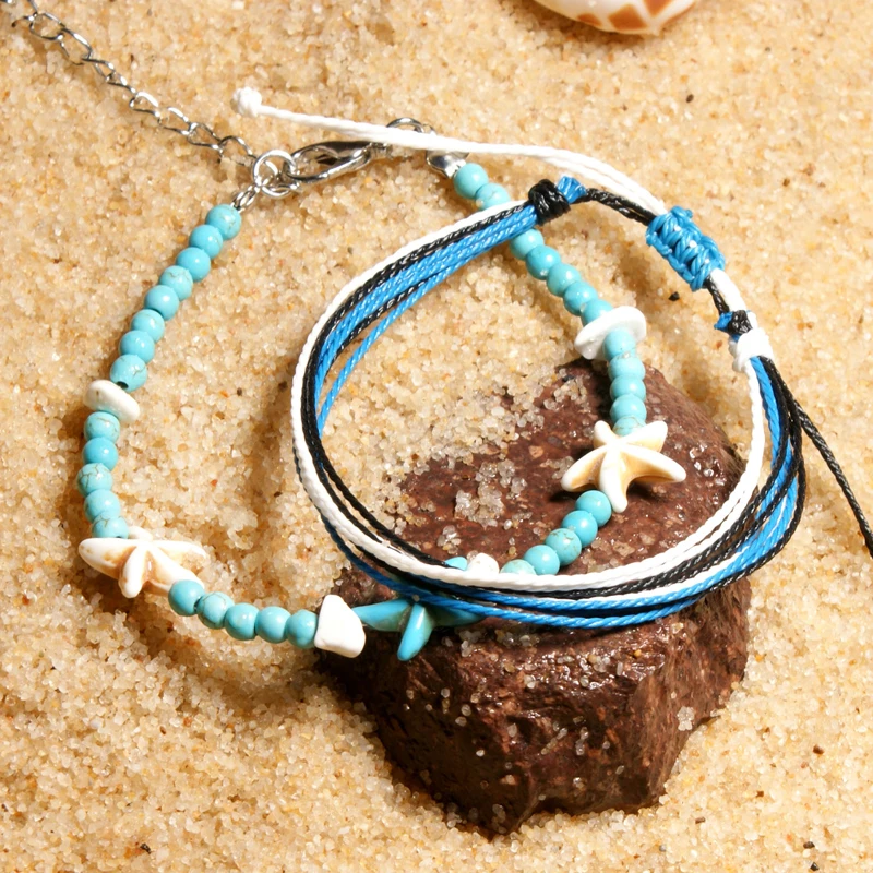 1 комплект богемный многониточный браслет на лодыжку с морскими звездами