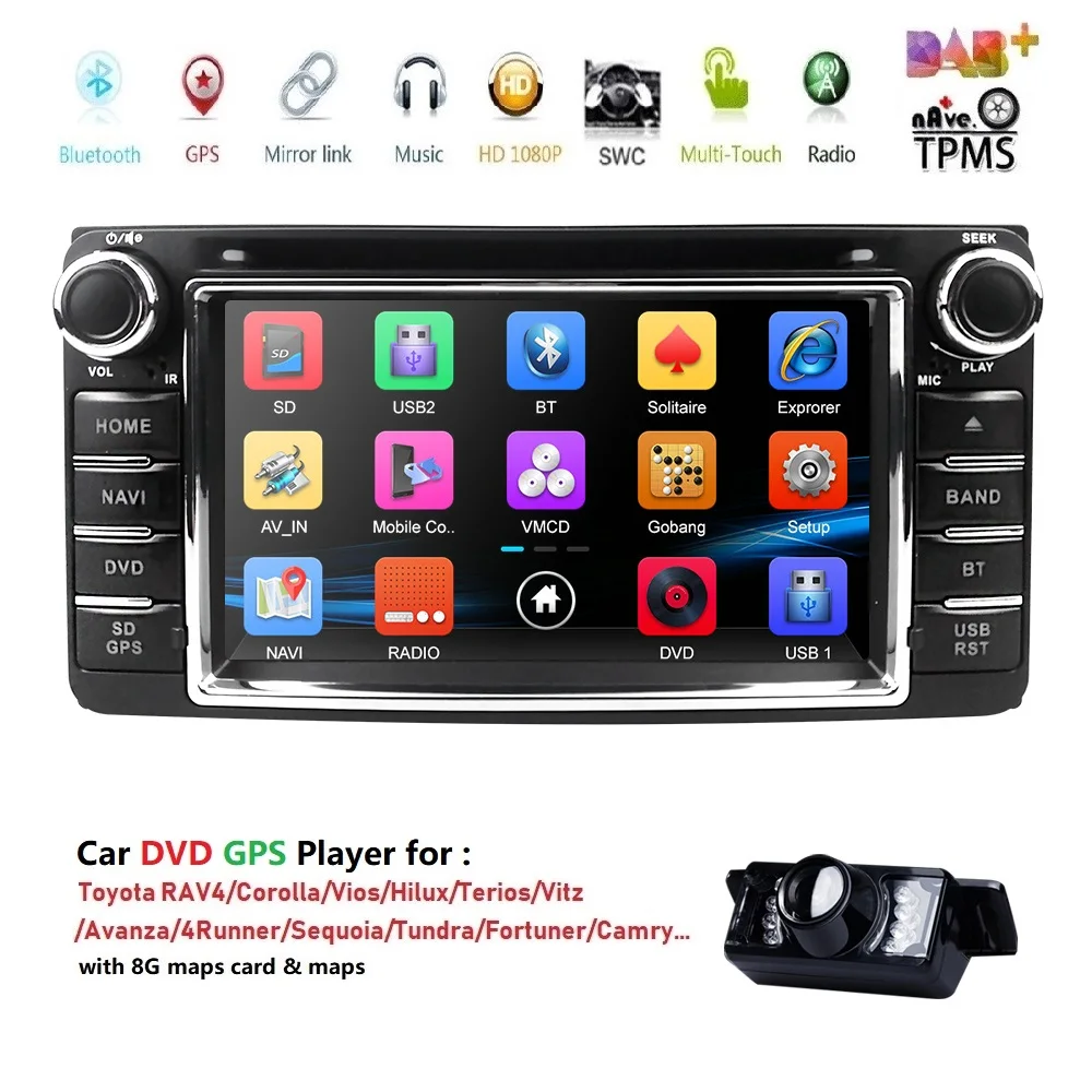 2 DIN автомобильный dvd gps для toyota hilux prado corolla camry rav4 yaris Vios directions 2003 2008 SWC RDS BT SD