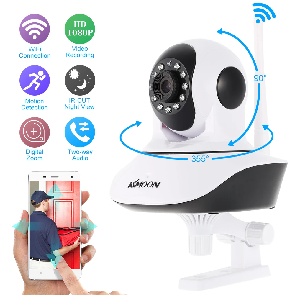 IP камера KKmoon HD 1080P Беспроводная с поддержкой Wi Fi и слотом для TF карты|Камеры