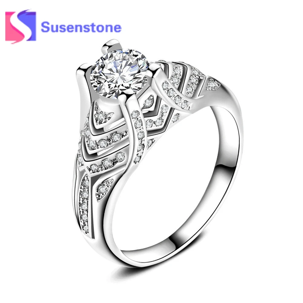 Женские обручальные кольца серебристые блестящие штабелируемые белые CZ ювелирные изделия роскошный дизайн