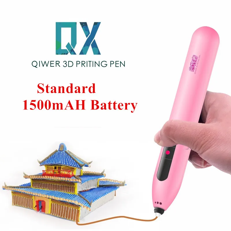 1500mah Pink QIWER Новое поступление беспроводной низкотемпературный 3D печать Ручка Рисунок «сделай сам» Doodle нить из ПКЛ аккумулятор встроенный QX500 подарки ребенок - Цвет: 1500mah Pink