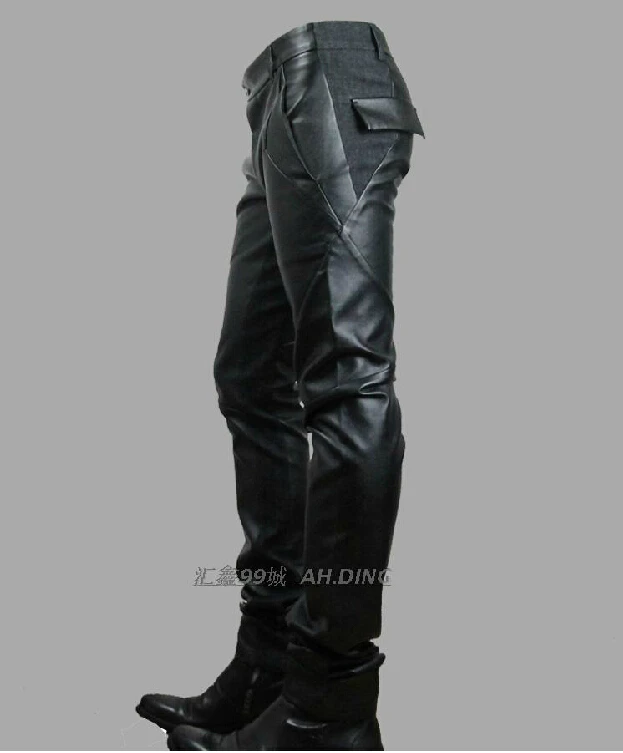 Мужские облегающие кожаные брюки штаны в Корейском стиле с прострочкой 29 33