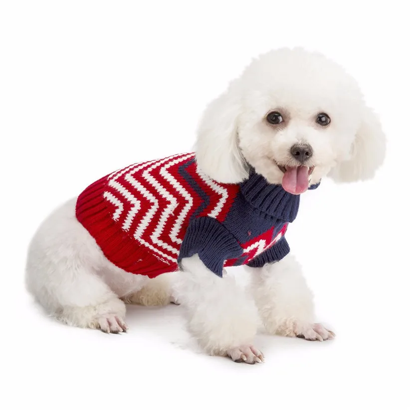Transer Pet Одежда с принтом в виде собак зимние теплые штаны в полоску в стиле пэчворк вязаный свитер для маленького для собачек-Мопсов 71103