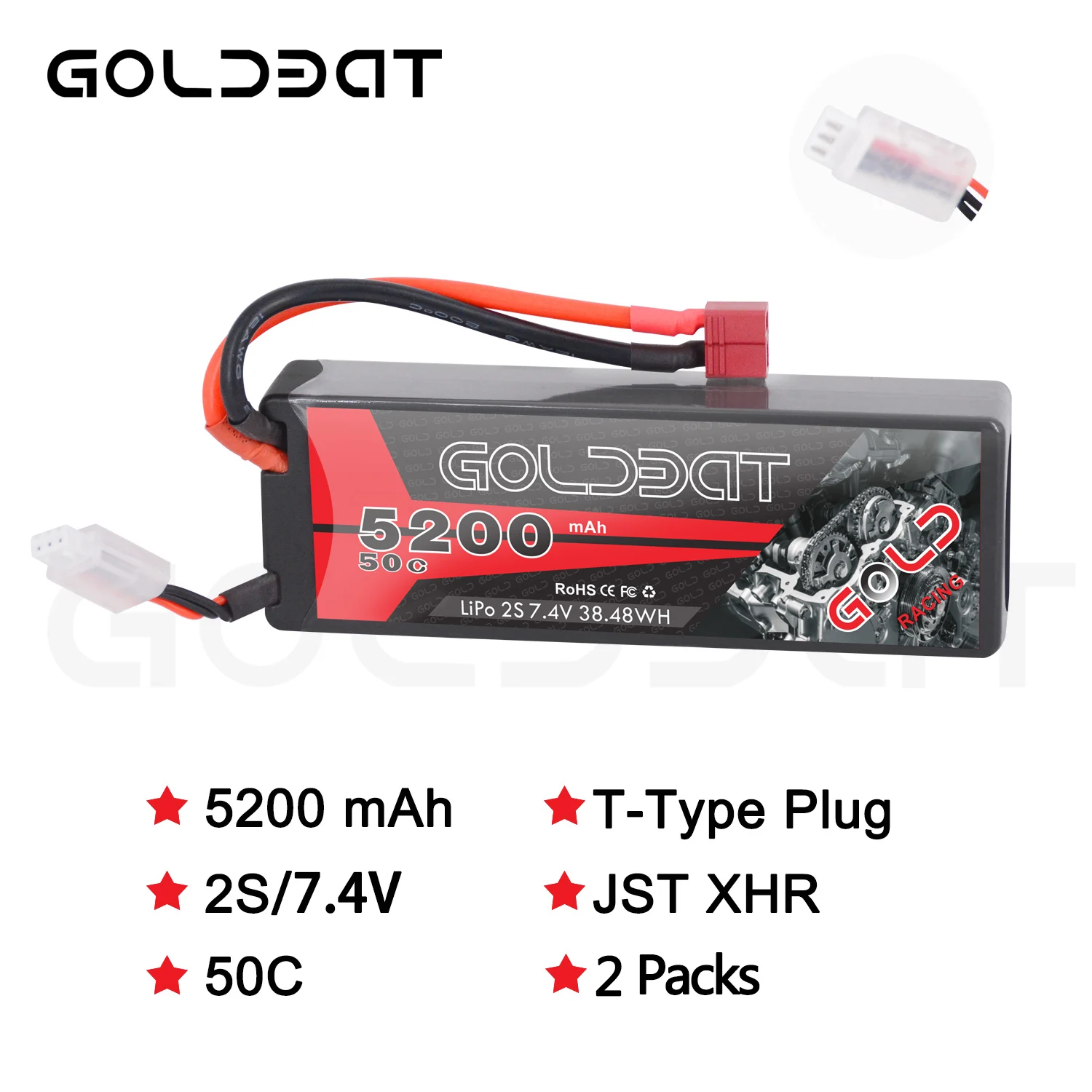 2 шт. Lipo аккумулятор GOLDBAT для RC 5200 мА/ч 7 4 В 50C 2S LiPo с разъемом Deans автомобилей